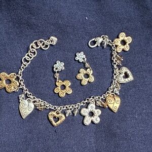 Brighton Gold and Silver Charm Bracelet and Earring Set